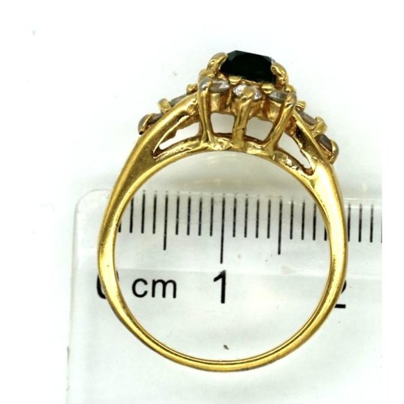 GOLD ELECTROPLATED & emerald green, clear CZ's cluster ring, sz 8 designer sign - Picture 6 of 7